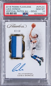 2018-19 Panini Flawless Vertical Patch Autographs Gold #VPLDC Luka Doncic Signed Game Used Patch Rookie Card (#02/10) - PSA GEM MT 10 "1 of 1!"